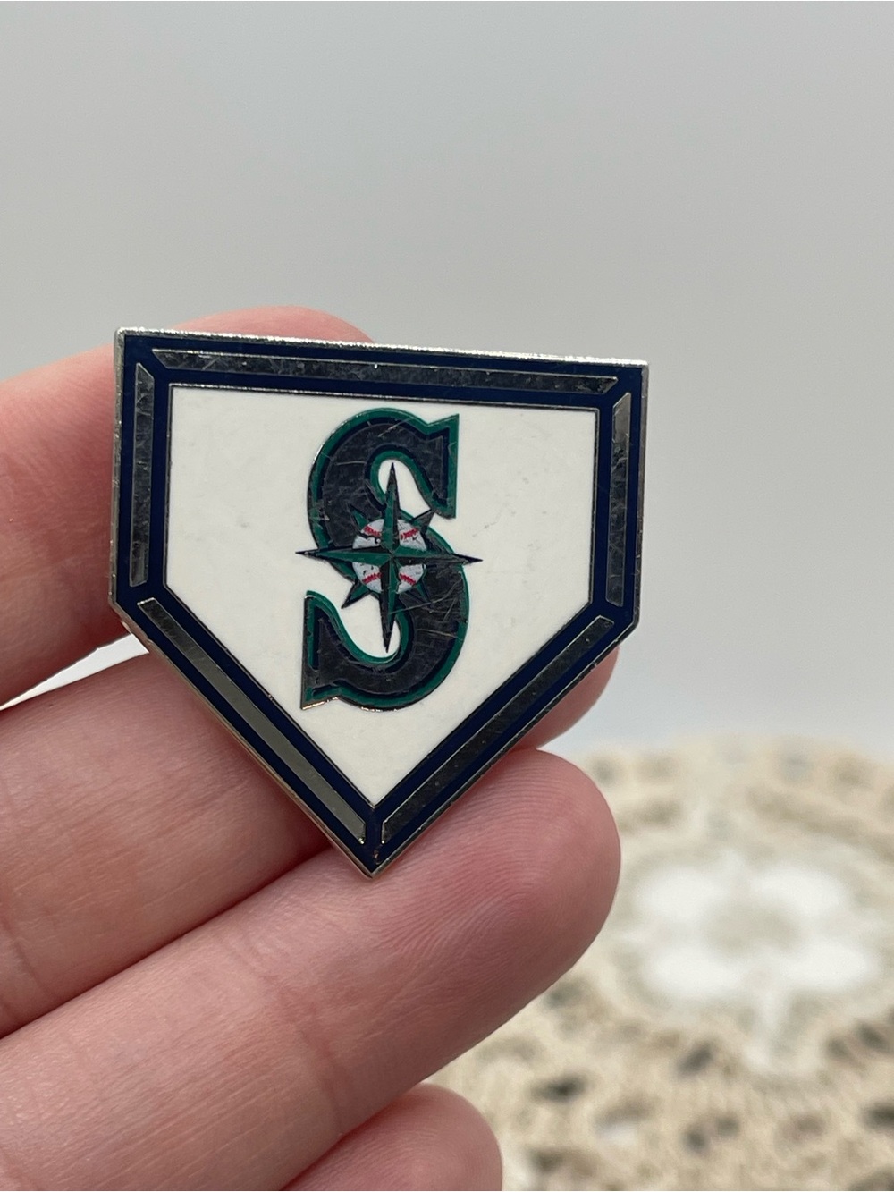 Seattle Mariners Navy & White Home Plate Enamel Brooch